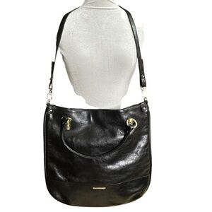Trina Turk Black Leather Manhattan Large Shoulder Bag Tote.